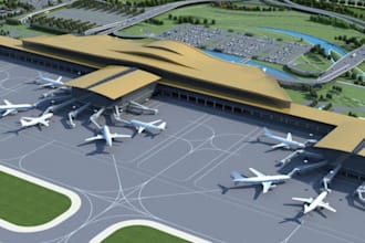 do realistic 3d rendering of airport facility, carpark, showroom design