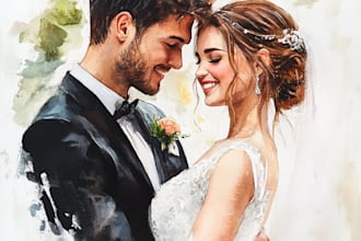 draw watercolor portrait wedding couple family gift