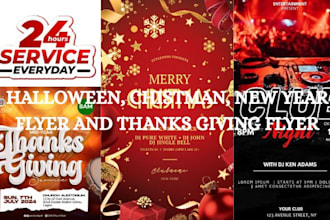 design halloween, christmas, new year, night club party, thanks giving flyer 24h