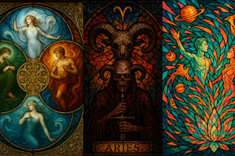 make custom stained glass, digital illustration, tarot card, dark art, tarot