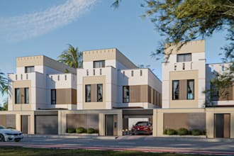 reimagine 3d villa exterior,townhouse design,house compound,facade rendering,cgi