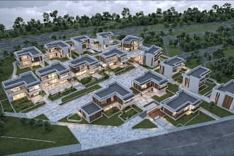 modern commercial house,planned community,site plan,landscaped area,terrace,cgi