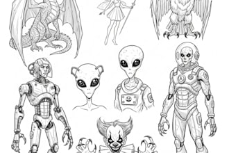 illustrate sketches of fantasy, scifi and horror characters