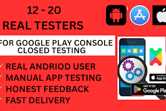 provide real 12 testers or 20 testers for google play closed testing for 14 days