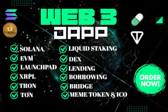 develop web3 dapp, pump fun, dex, token staking presale on solana ton evm sui