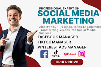 social media marketing manager, tiktok, facebook, pinterest manager ads creator