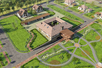 design 3d gated community,green landscaped,real estate rendering,site planning