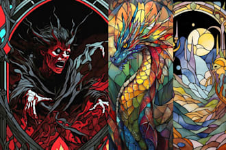 illustrate dark stained glass art fantasy art mystery mosaic digital painting