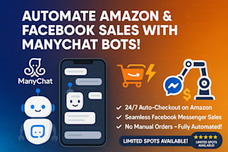 create manychat bot for amazon, auto checkout, auto purchase and facebook sales