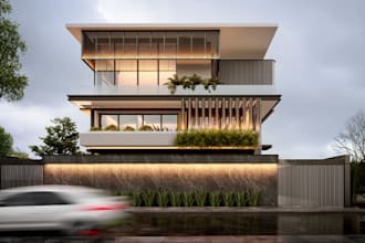 redesign exterior model, studio apartment, driveway patio, cgi sketchup building