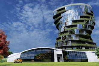 bespoke 3d interior exterior sport complex,skate park,entertainment area,blender
