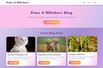 develop pets blog website with secure admin dashboard