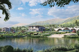 remodel 3d resort villa,beach island,relaxation spot,lounge space,forest garden