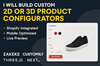create 2d 3d product configurator shopify zakeke customily threejs nextjs webgl