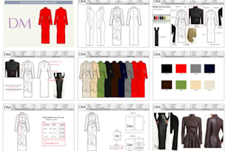 create tech pack and flat sketch for motorcycle suit or fashion apparel