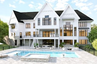 design and render swimming pool backyard villa landscape