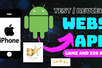provide 20 test and review website, android app, game app, ios, closed testing