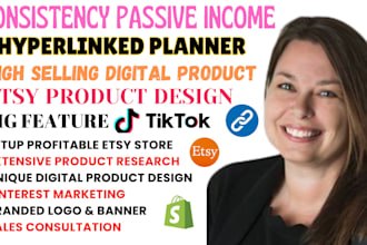 design a digital product mockup responsive hyperlinked planner, setup etsy shop