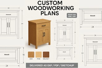 do shop drawings for wood cabinet, shelves, chair, wardrobe in 2d cad drawing