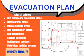 design fire emergency evacuation plan, map, diagram for your building