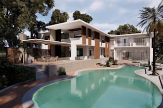 do cad photorealistic luxury render, basement garage, pool space, blender model