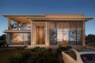 redesign studio apartment,penthouse exterior,ample garage rendering,cgi building