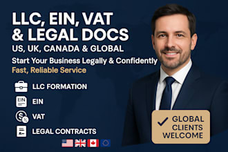 handle llc registration, vat, ein and legal agreements for US, UK, global