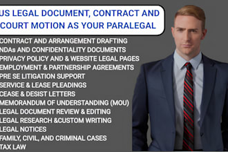 draft US legal documents, contracts, and court motions as your paralegal