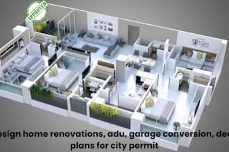 design home renovations, adu, garage conversion, deck plans for city permit