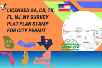 licensed ga, ca, tx, fl, nj, ny survey plat plan stamp for city permit