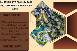 design site plan, rv park maps, town maps, campground maps