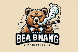 design a unique bear smoking mascot logo with bold streetwear style