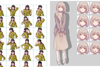 draw visual novel character, sprite sheet, sprite character or youtube avatar