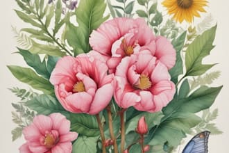 draw botanical florals simple line art