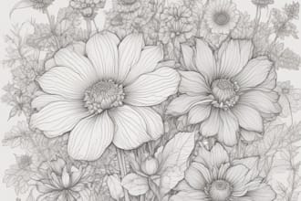 draw botanical illustration of flowers, plants, line art