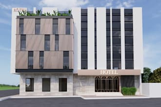 construct 3d commercial building,exterior modern hotel, luxury, resort, boutique