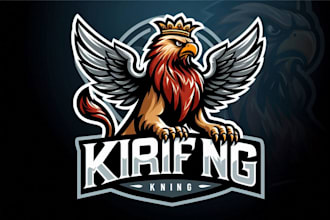 design a powerful griffin king mascot logo for esports business or branding