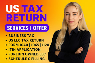 prepare and file USA tax return, form 1040, 1065, form 1120, amend tax