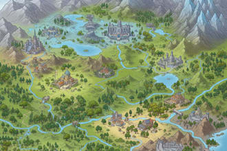 draw an amazing fantasy map illustration