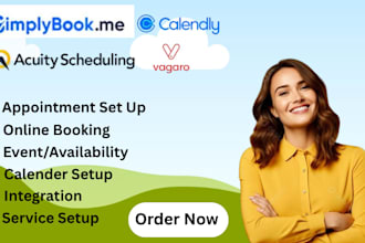 set up and your booking system on simplybook, calendly, acuity, or vagaro