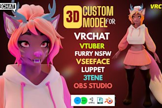 do custom 3d vrchat nsfw vtuber furry avatar for vrc  fursona animaze vseeface