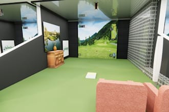 redesign 3d model,modern golf simulator space,commercial space,cgi exterior, skp