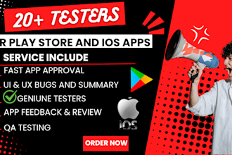 do 20 testers QA testing ios app testing website app reviews