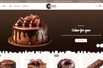 design 7 figure cake shopify store candy and chocolate store baked food website