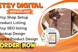 setup etsy digital product shop, wedding invitation, certificate design