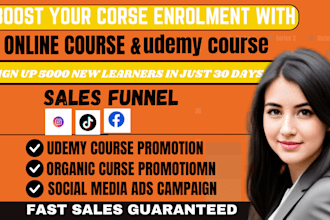 do udemy online course promotion, kajabi, thinkific online course sales funnel