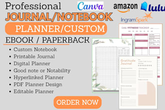 format, design custom notebook, printable journal, digital hyperlinked planner