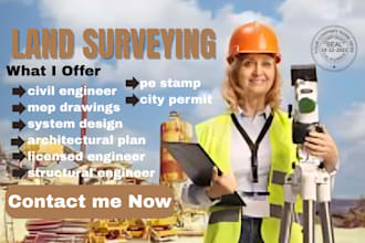 do land survey, city permit, mep drawings, system design for nc nm tx fl ca