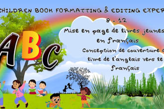 do french children book formatting translate english to french book cover design