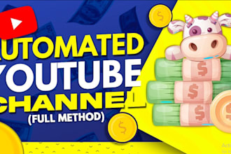 setup profitable you tube automation, cash cow channel, with logo and banner